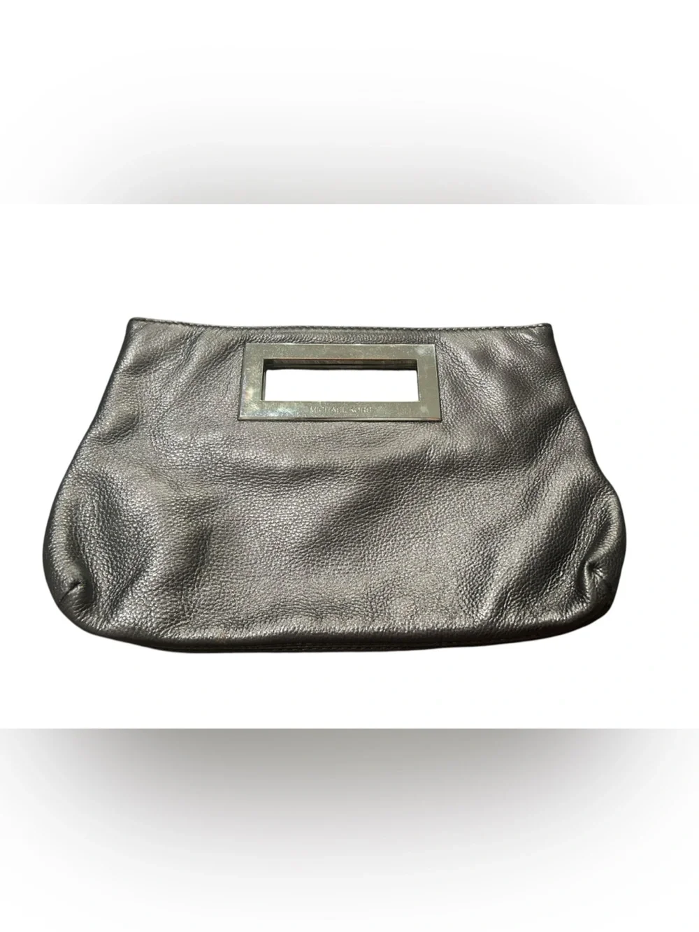 Michael Kors Metallic Black Leather Clutch with Cutout Handle